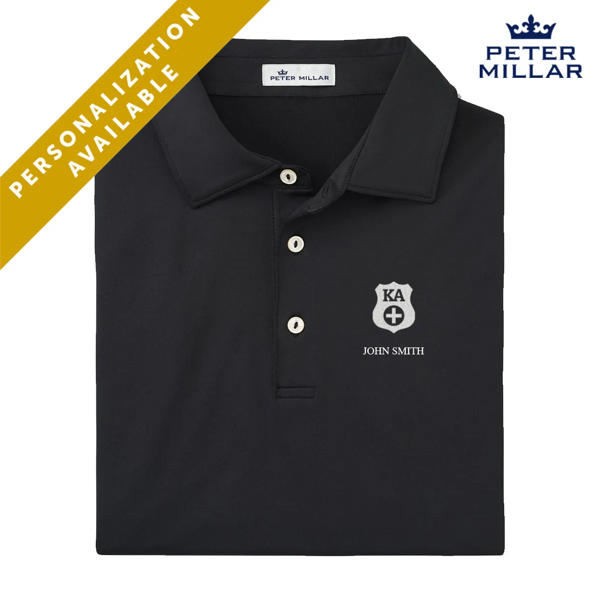 New! Kappa Alpha Personalized Peter Millar Black Polo With Symbol