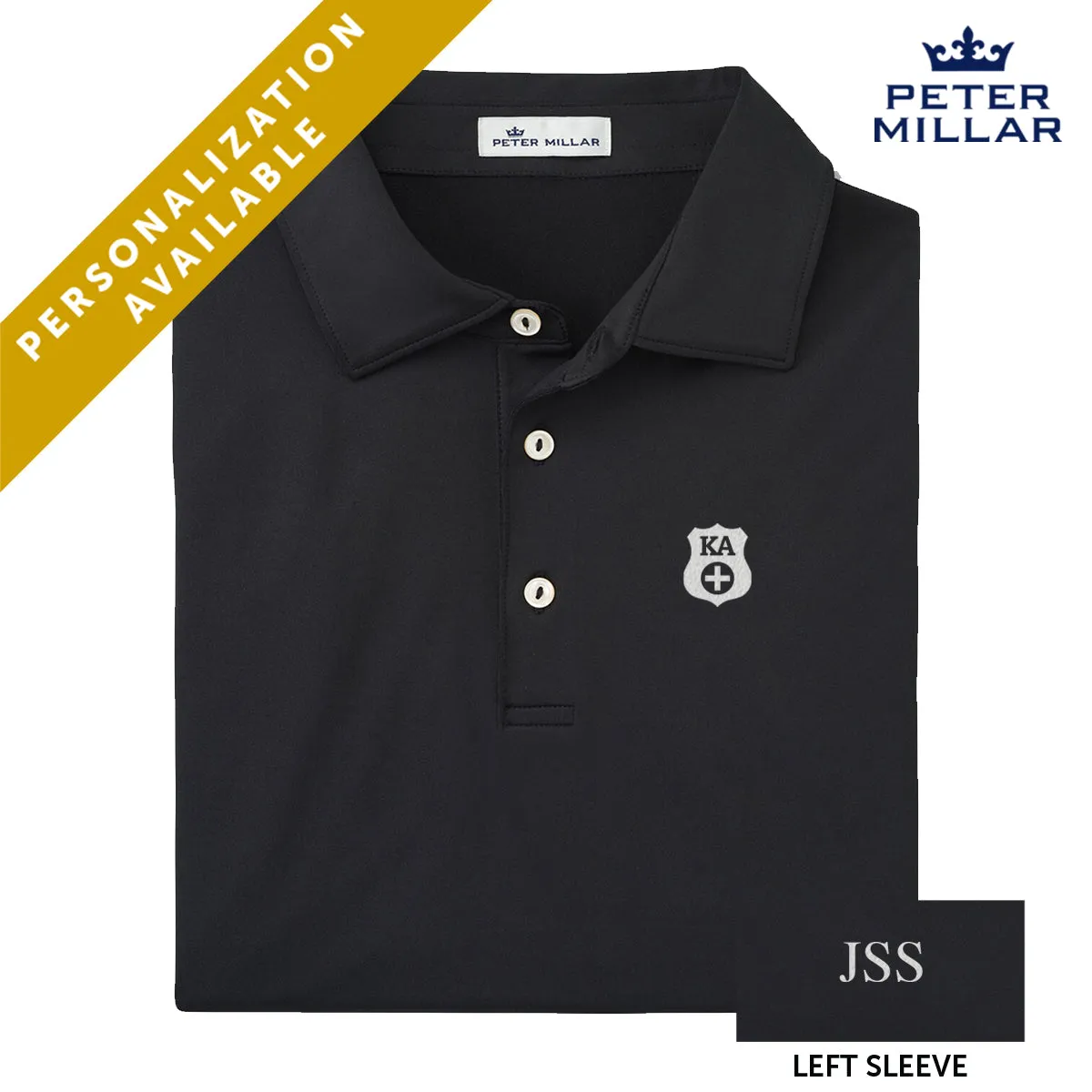 New! Kappa Alpha Personalized Peter Millar Black Polo With Symbol