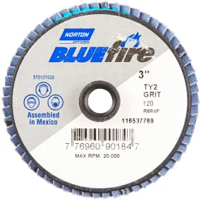 Norton 3 In. BlueFire Plastic Flat Mini Flap Disc Type II T27 P120 Grit R884P2 ZA 10 Count