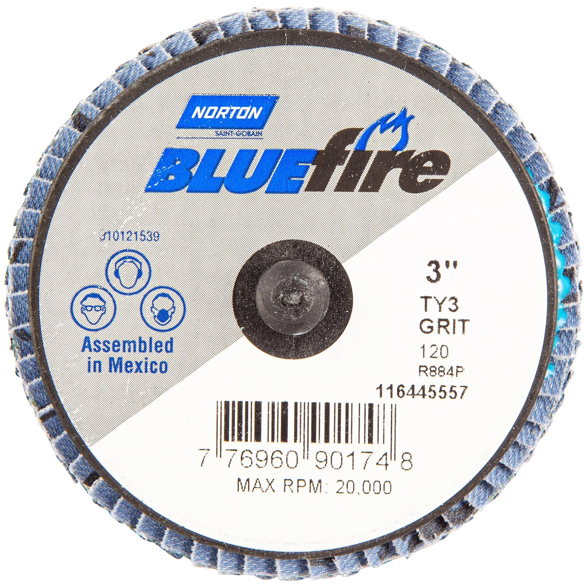 Norton 3 In. BlueFire Plastic Flat Mini Flap Disc Type III T27 P120 Grit R884P2 ZA 10 Count