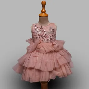 Onion Pink Frock for Kids with Ruffled Skirt