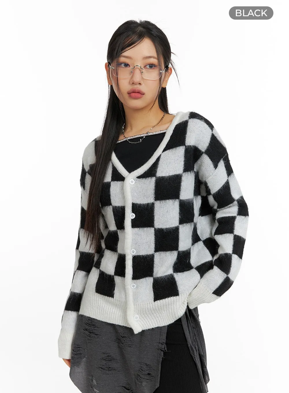 Oversized Checkered Cardigan CF427