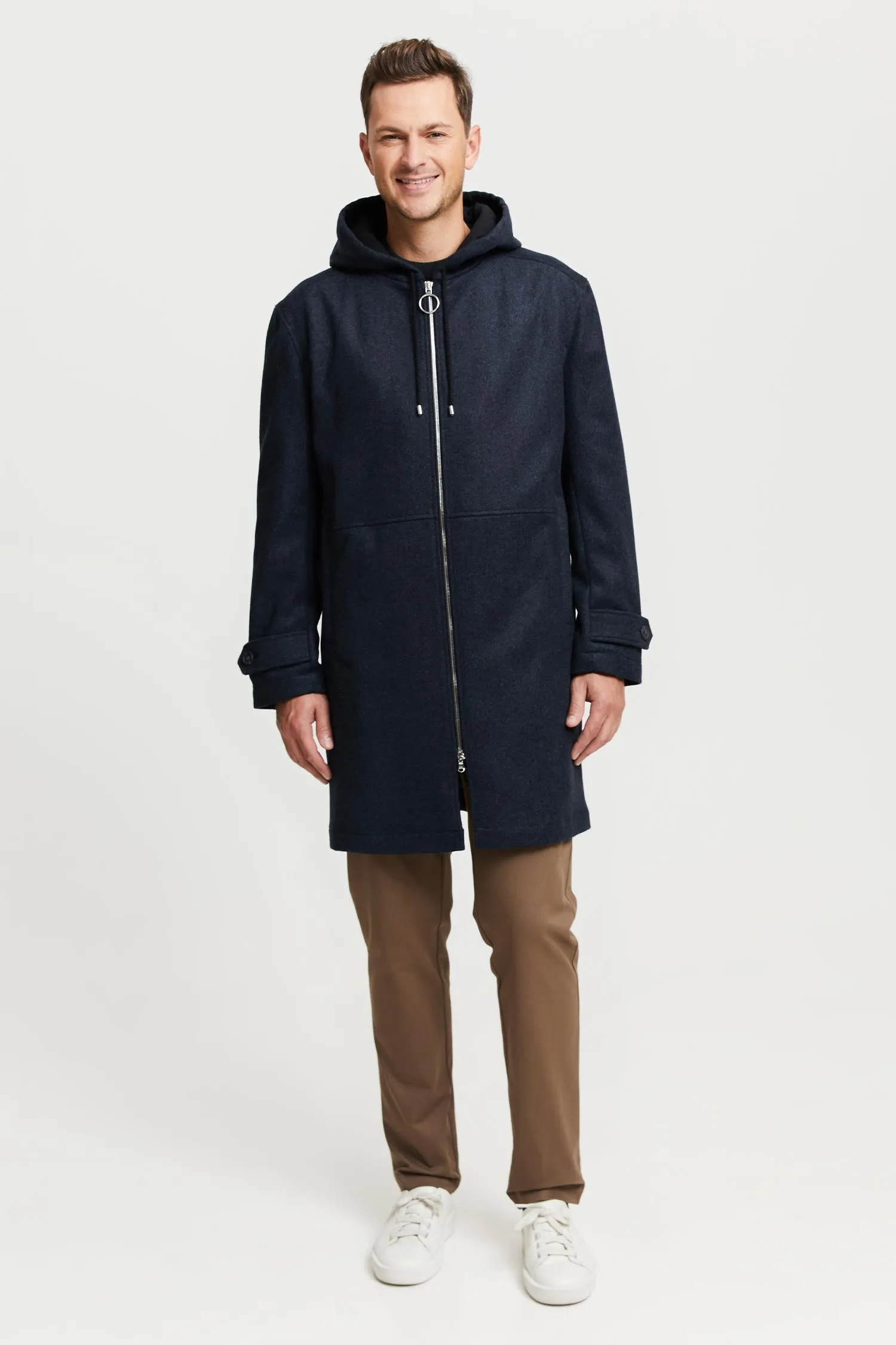 Paavo Herringbone Wool Parka Coat Blue