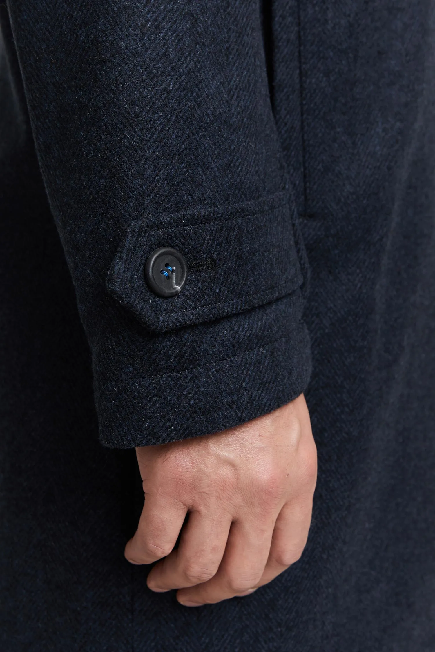 Paavo Herringbone Wool Parka Coat Blue