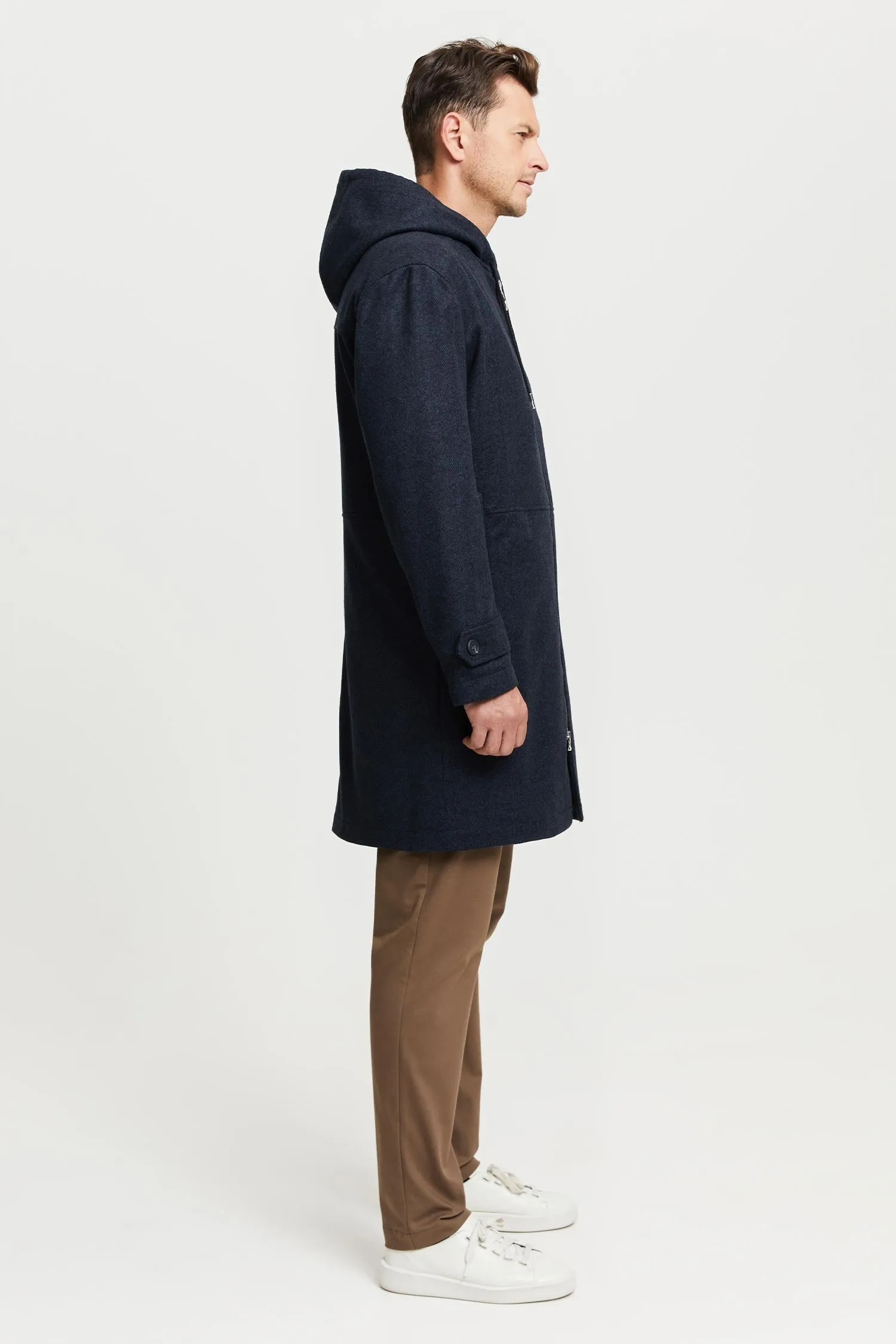 Paavo Herringbone Wool Parka Coat Blue