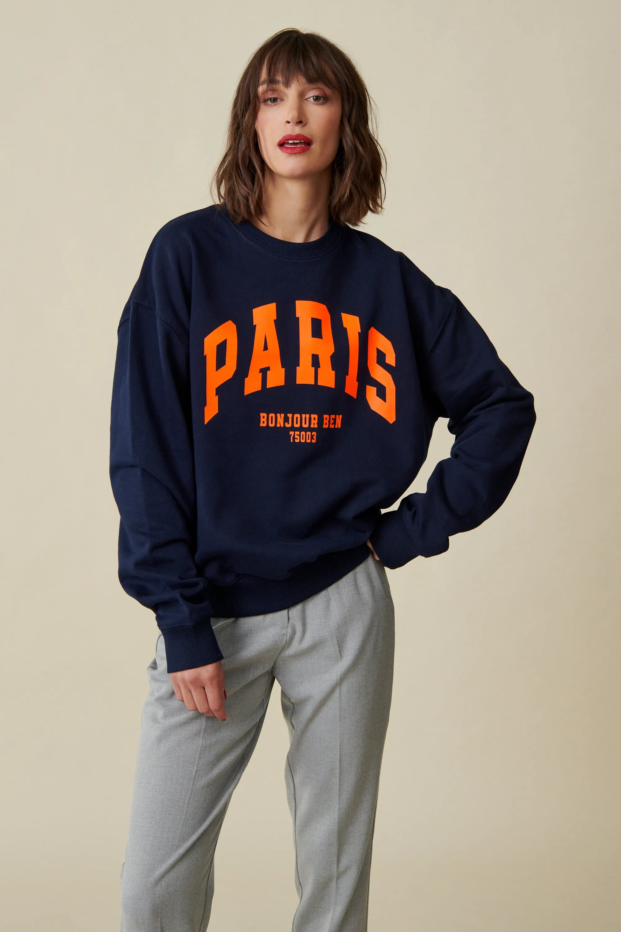 PARIS Sweatshirt - Navy / Neon Orange