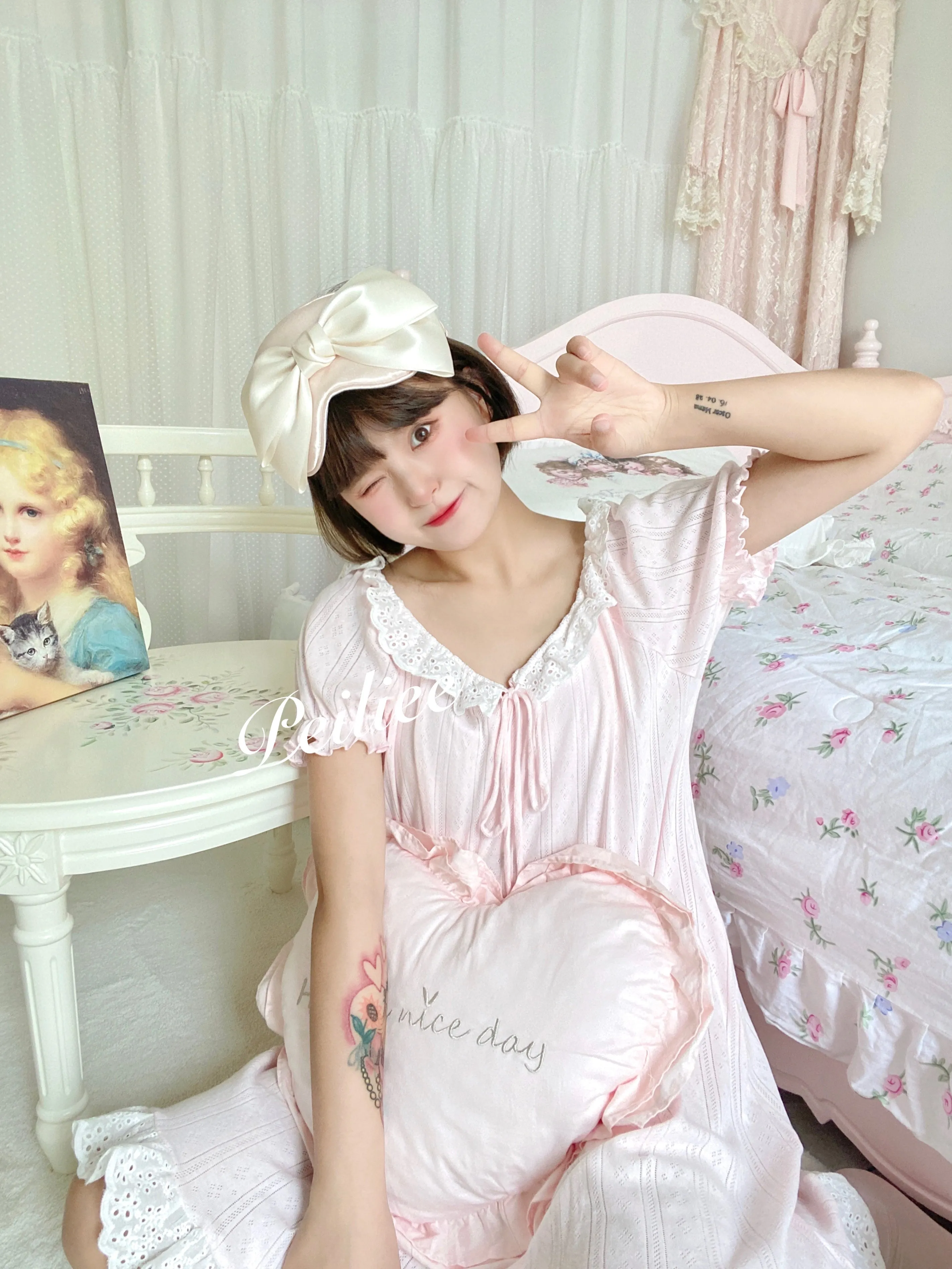 [Peiliee Design] Love is two hearts as one cotton sleepwear loungewear dress Christmas