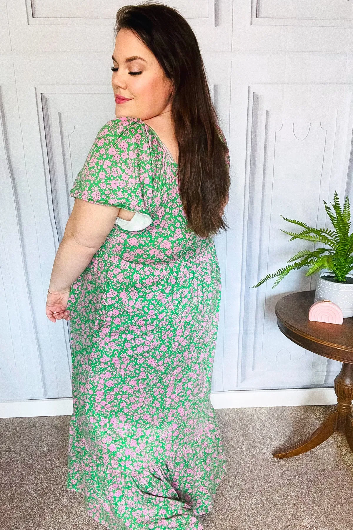 Perfectly You Green Ditzy Floral Fit & Flare Maxi Dress