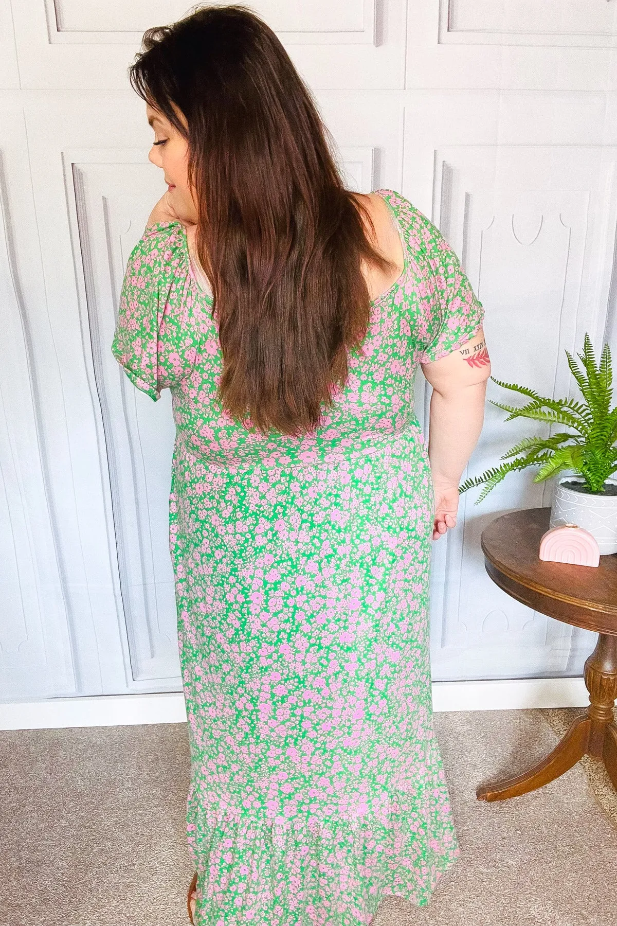 Perfectly You Green Ditzy Floral Fit & Flare Maxi Dress