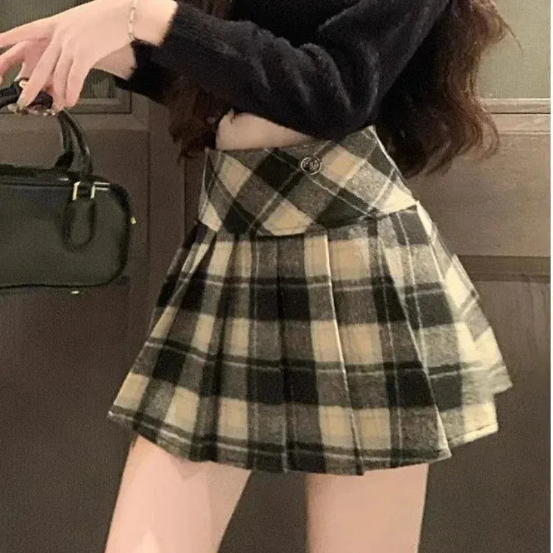 Plaid Woolen Preppy Check Pleated Mini Skirt