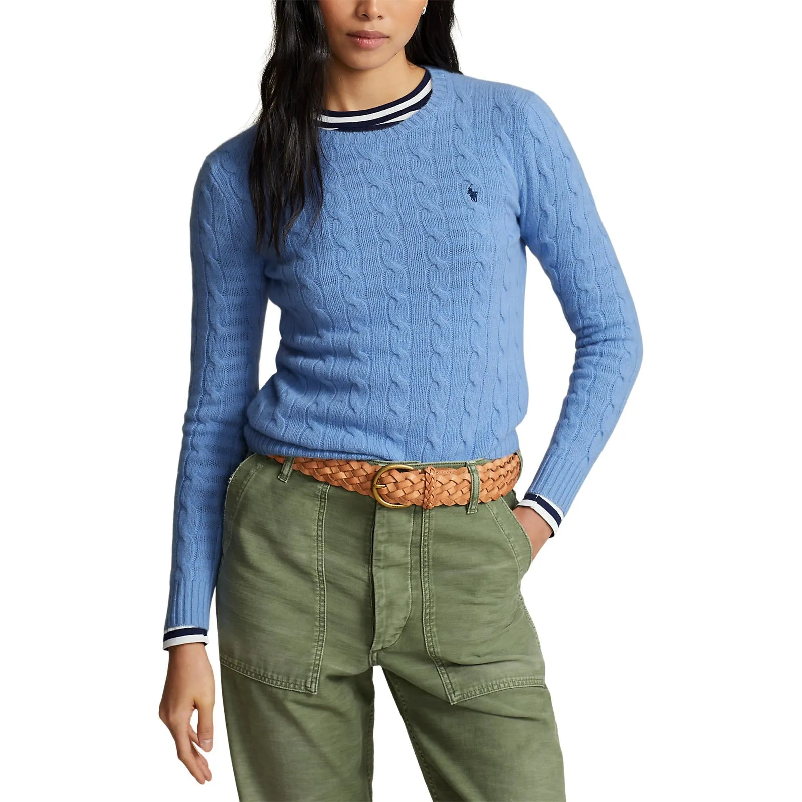 Polo Ralph Lauren - Julianna Cable Knit Crewneck Cashmere/Wool Sweater - New Litchfield Blue