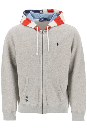 Polo ralph lauren sweatshirt with zipper and hood with flag