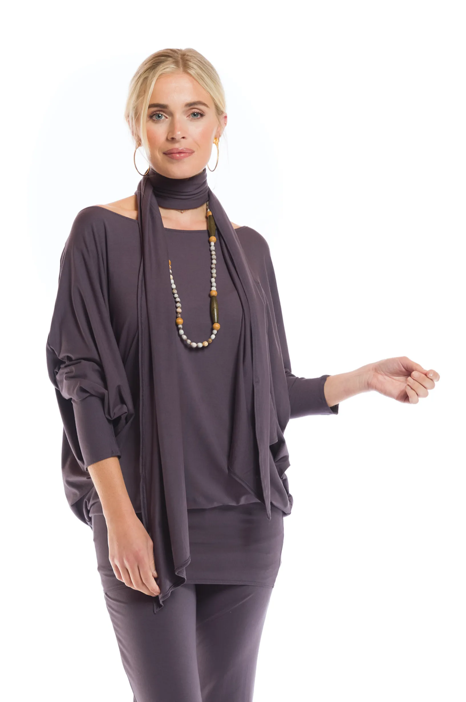 RAGLAN TOP WITH SCARF CHARCOAL