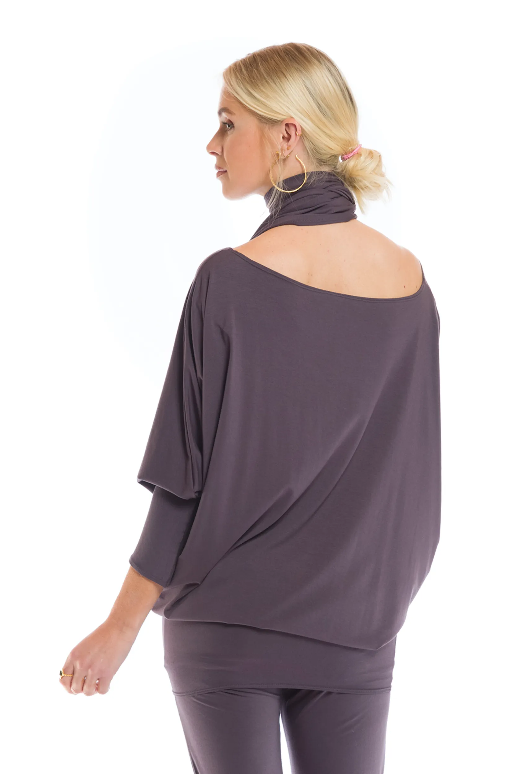 RAGLAN TOP WITH SCARF CHARCOAL