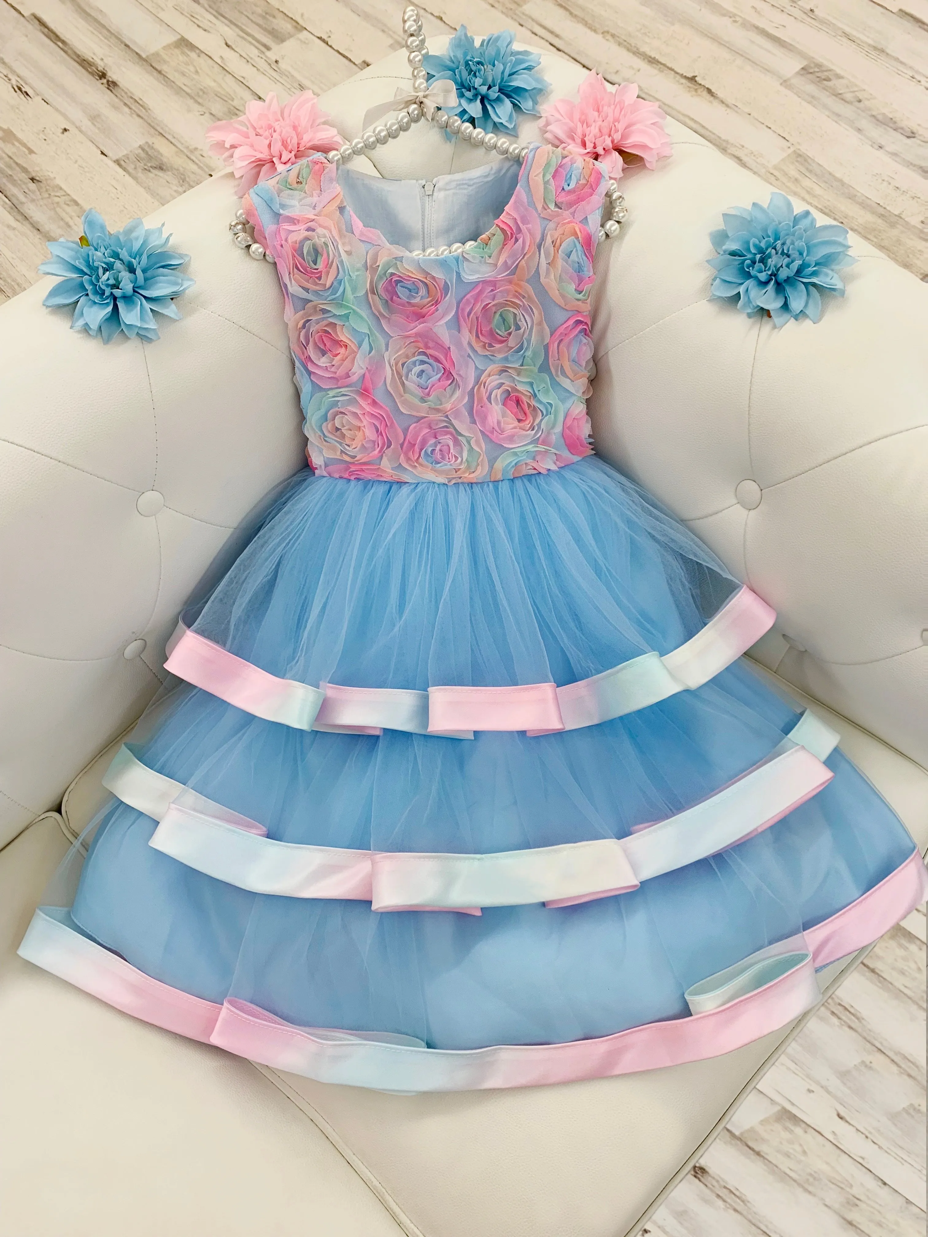 Rainbow Roses Elegant Tutu Dress