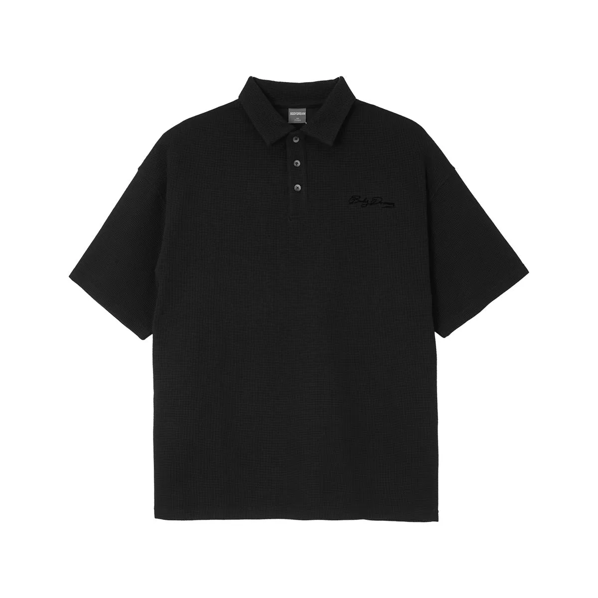 Retro Heavyweight Black Waffle Sport Polo