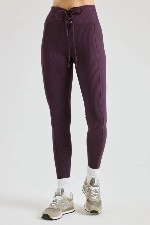 Ribbed Football Leggings in Deep Plum