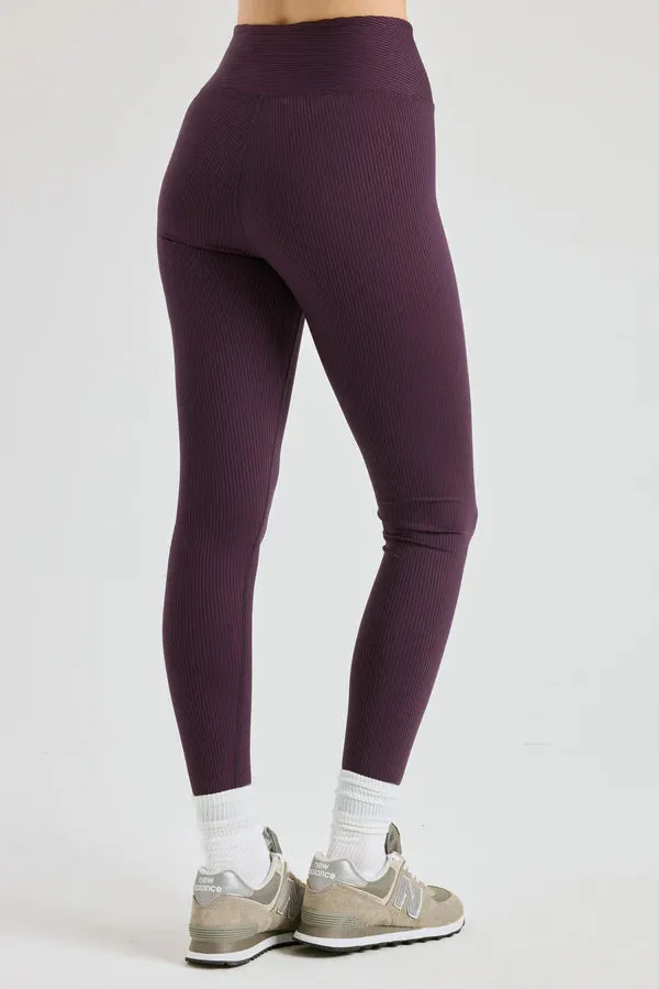 Ribbed Football Leggings in Deep Plum