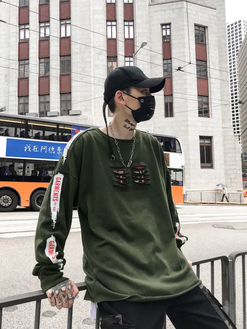 Ripped and Print Street Style Men Oversized Loose Sweater