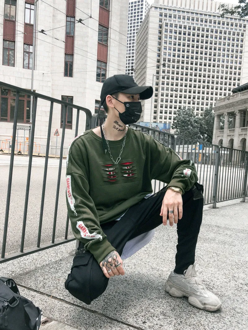 Ripped and Print Street Style Men Oversized Loose Sweater