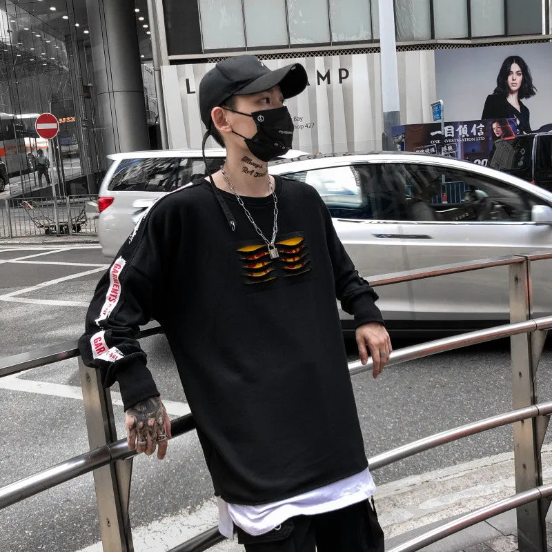 Ripped and Print Street Style Men Oversized Loose Sweater