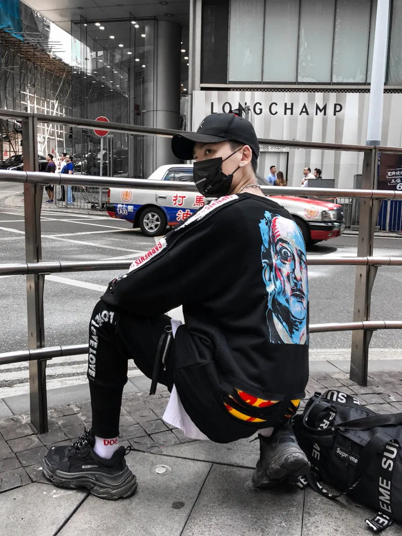 Ripped and Print Street Style Men Oversized Loose Sweater