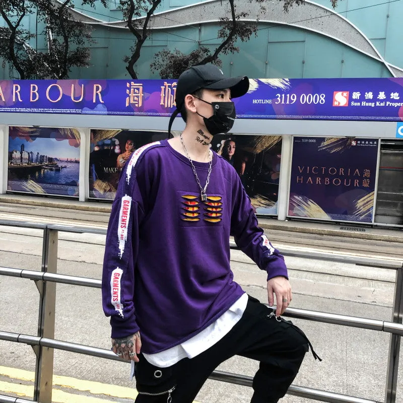 Ripped and Print Street Style Men Oversized Loose Sweater