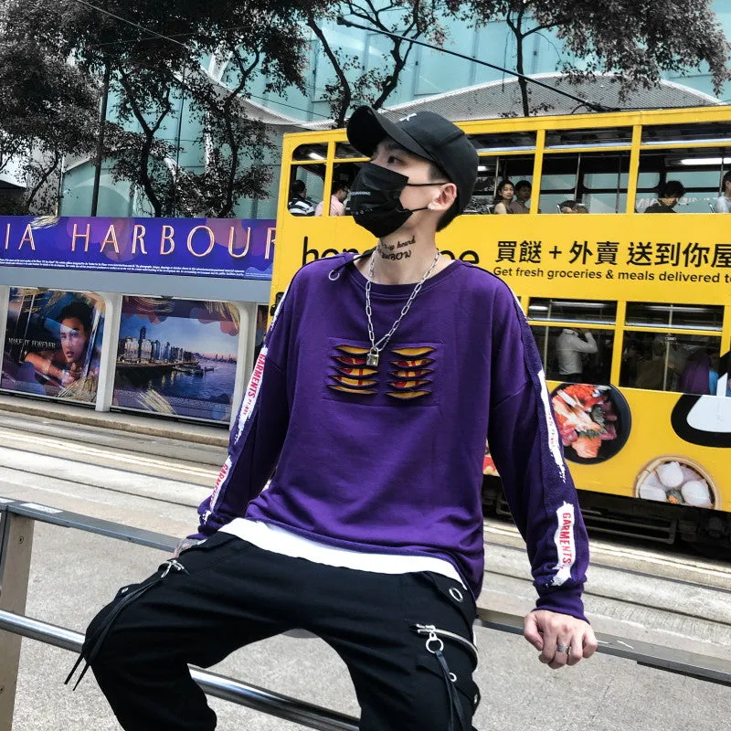 Ripped and Print Street Style Men Oversized Loose Sweater