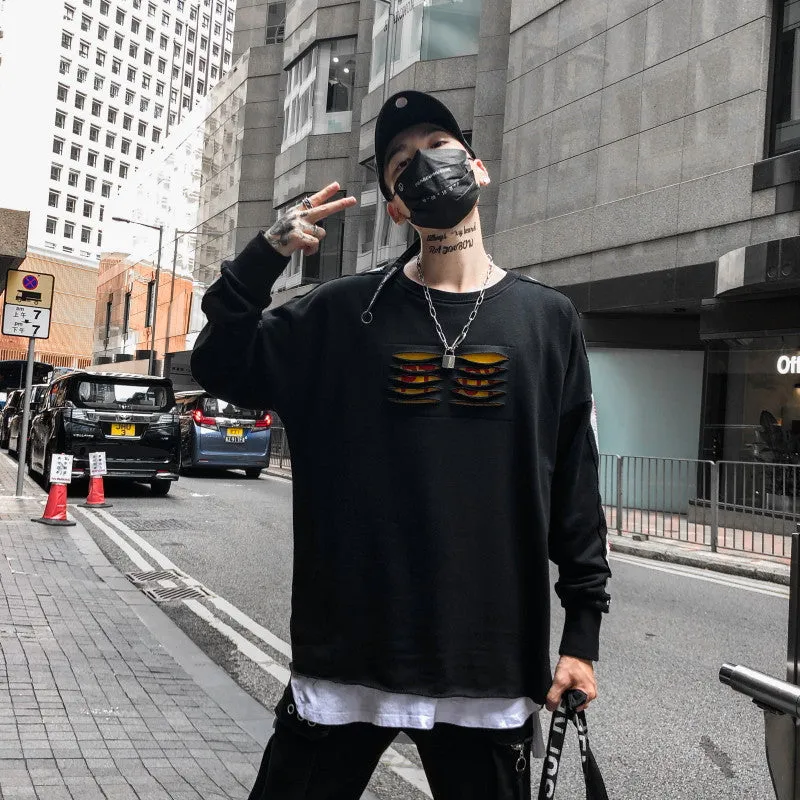 Ripped and Print Street Style Men Oversized Loose Sweater