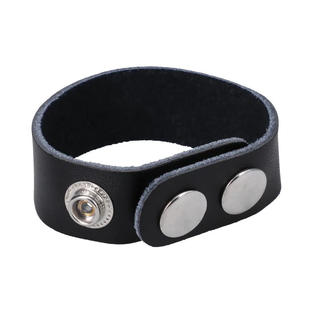 Rock Solid Adjustable Leather 3 Snap Cock Ring (Black)