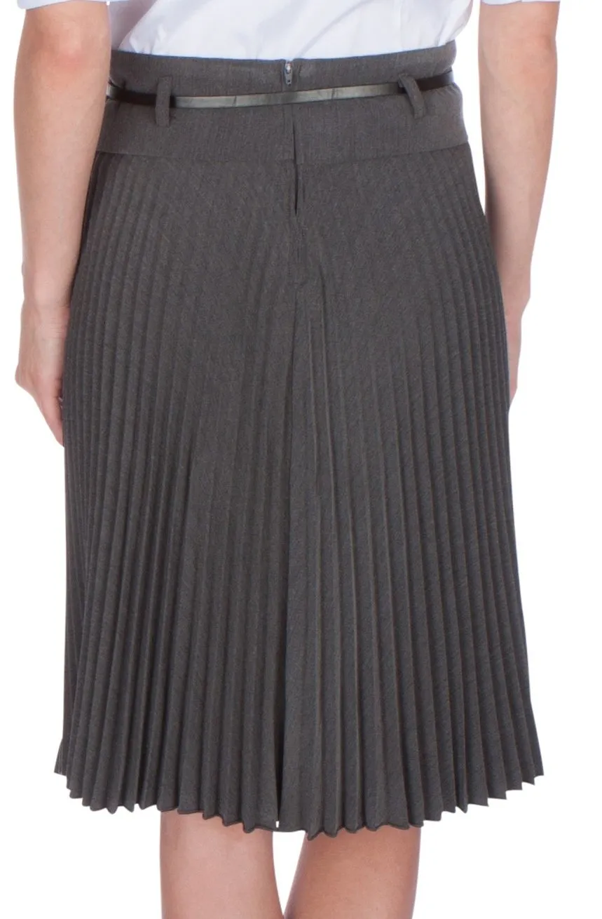 Sakkas Knee Length Pleated A-Line Skirt with Skinny Belt