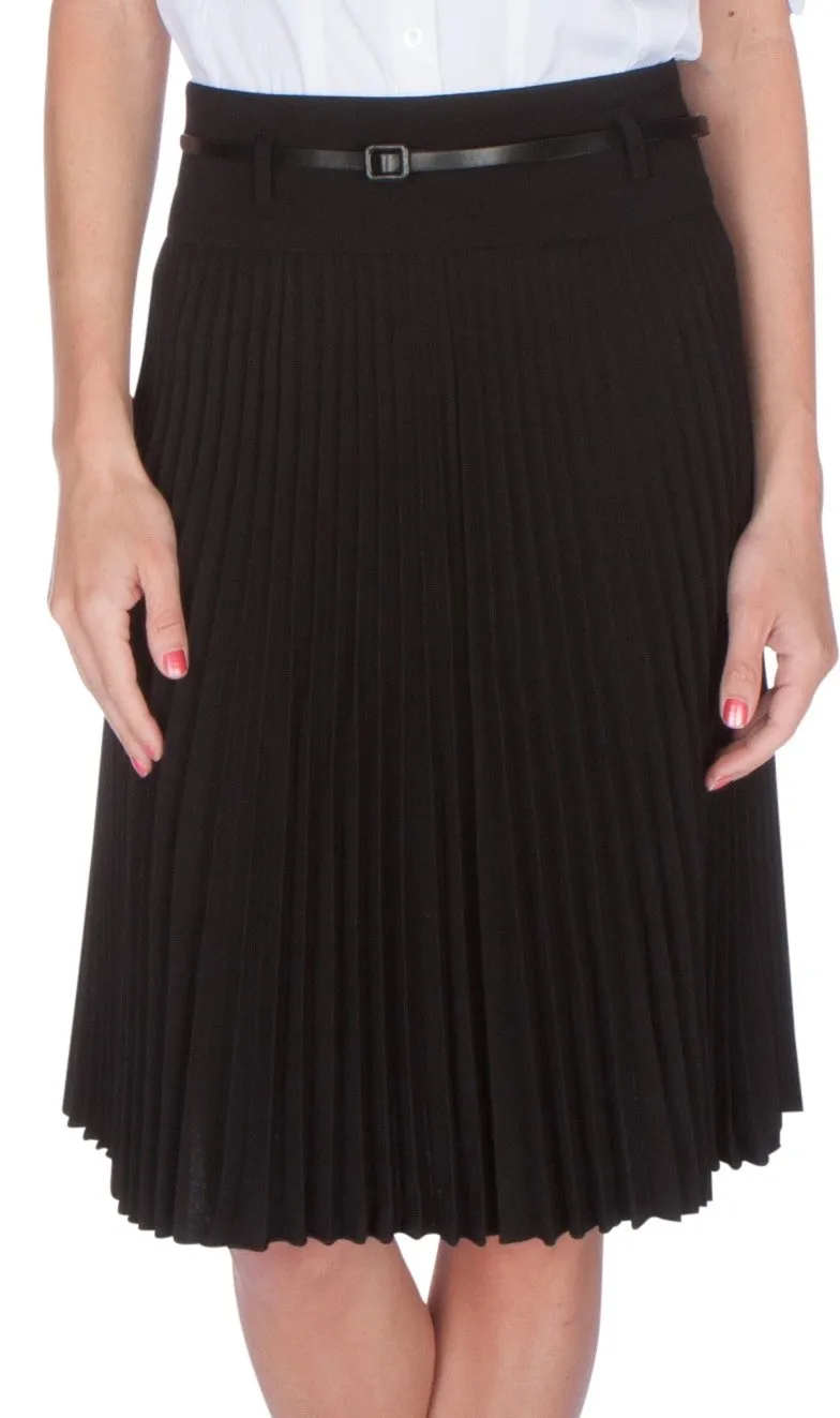 Sakkas Knee Length Pleated A-Line Skirt with Skinny Belt