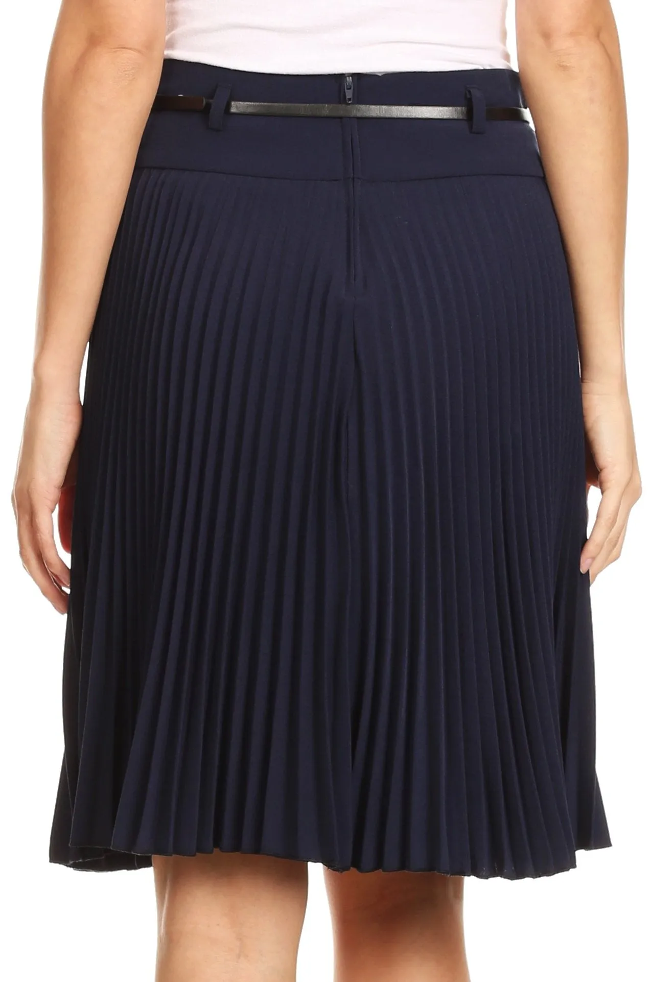 Sakkas Knee Length Pleated A-Line Skirt with Skinny Belt