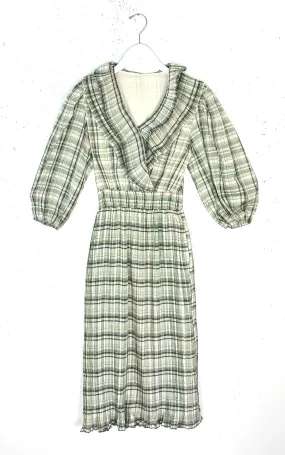 SAMPLE - The Blanche Dress Midi - Green Plaid