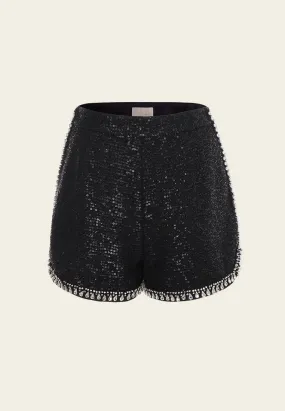 Sequined Crystal-trim Slit-detail Shorts