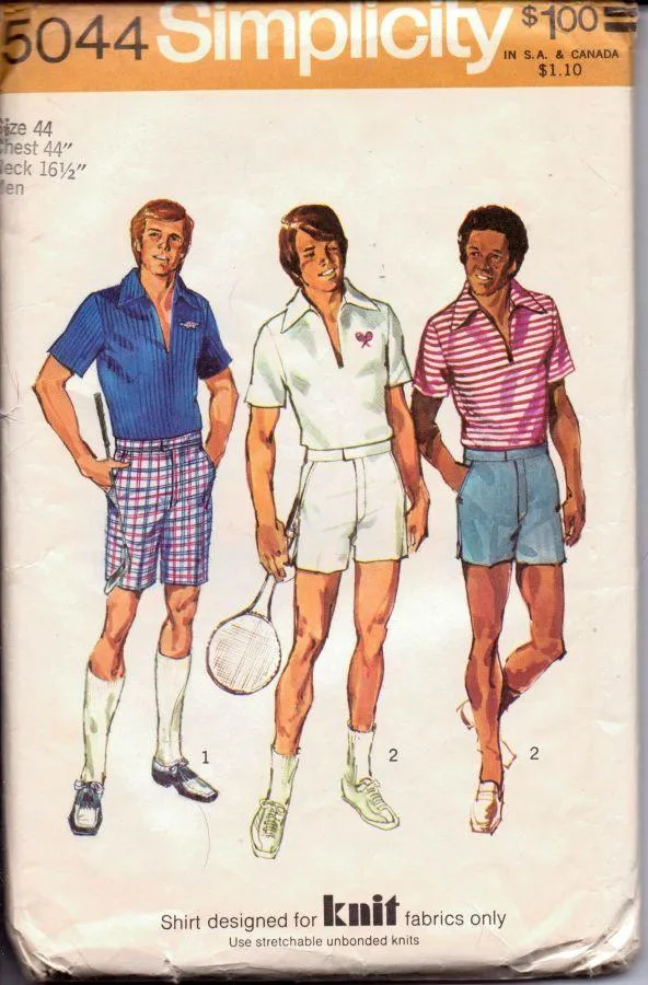 Simplicity 5044 Vintage 1970's Sewing Pattern Mens Shorts Polo Shirt Knit Fabrics