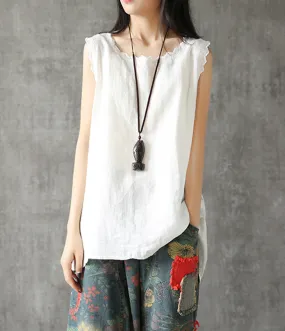 Sleeveless Summer Women Casual Blouse Cotton Linen Shirts Women Tops DZA2005246