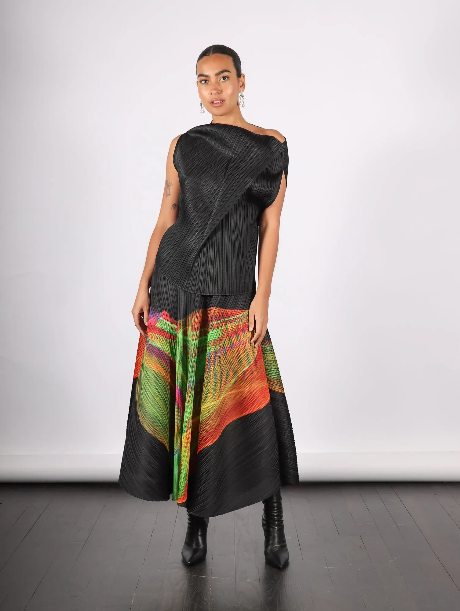 Spectrum Skirt in Bright Green by Pleats Please Issey Miyake