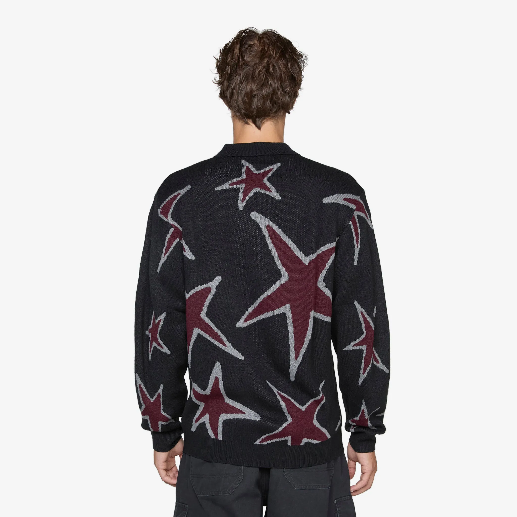 Star Polo Knit Sweater Black