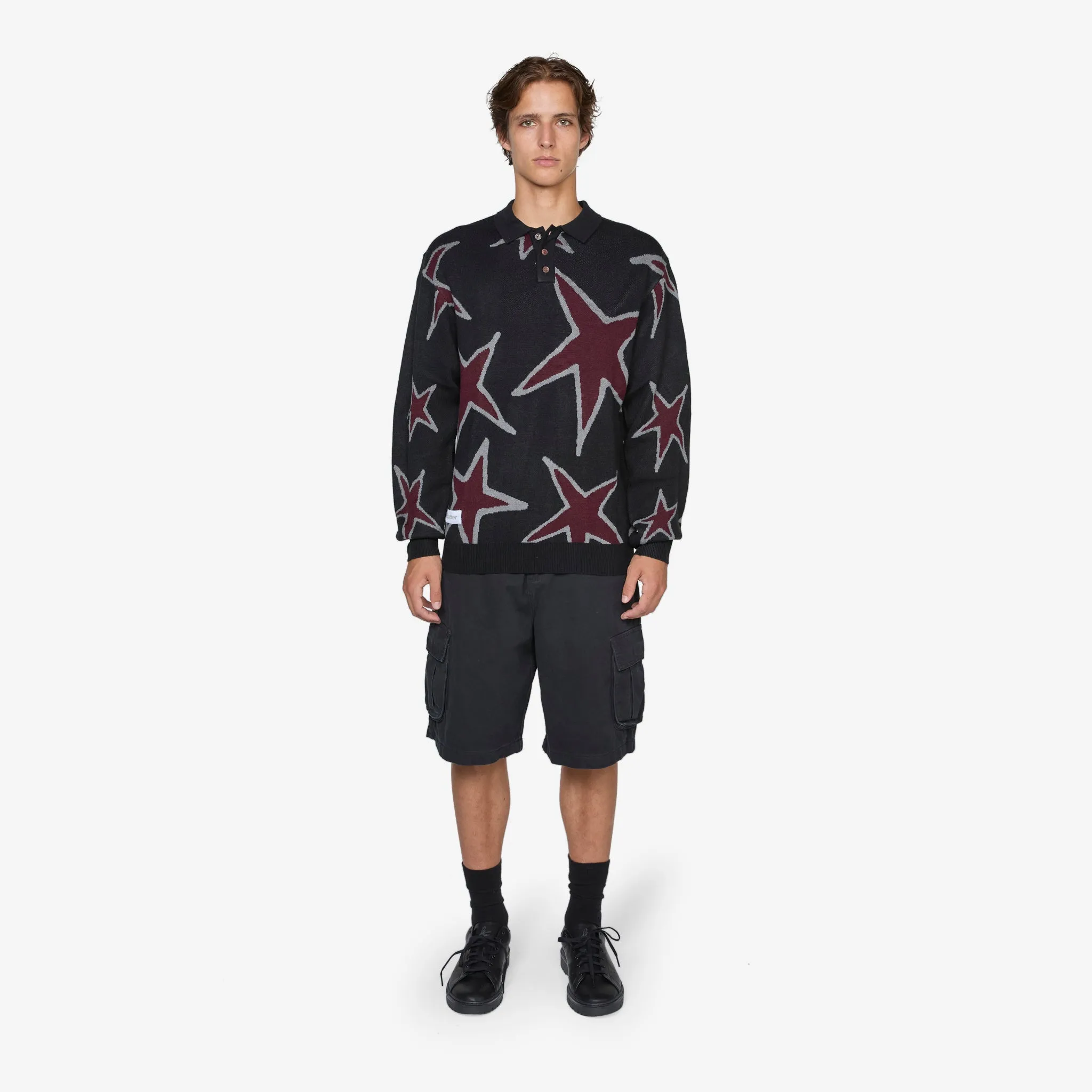 Star Polo Knit Sweater Black