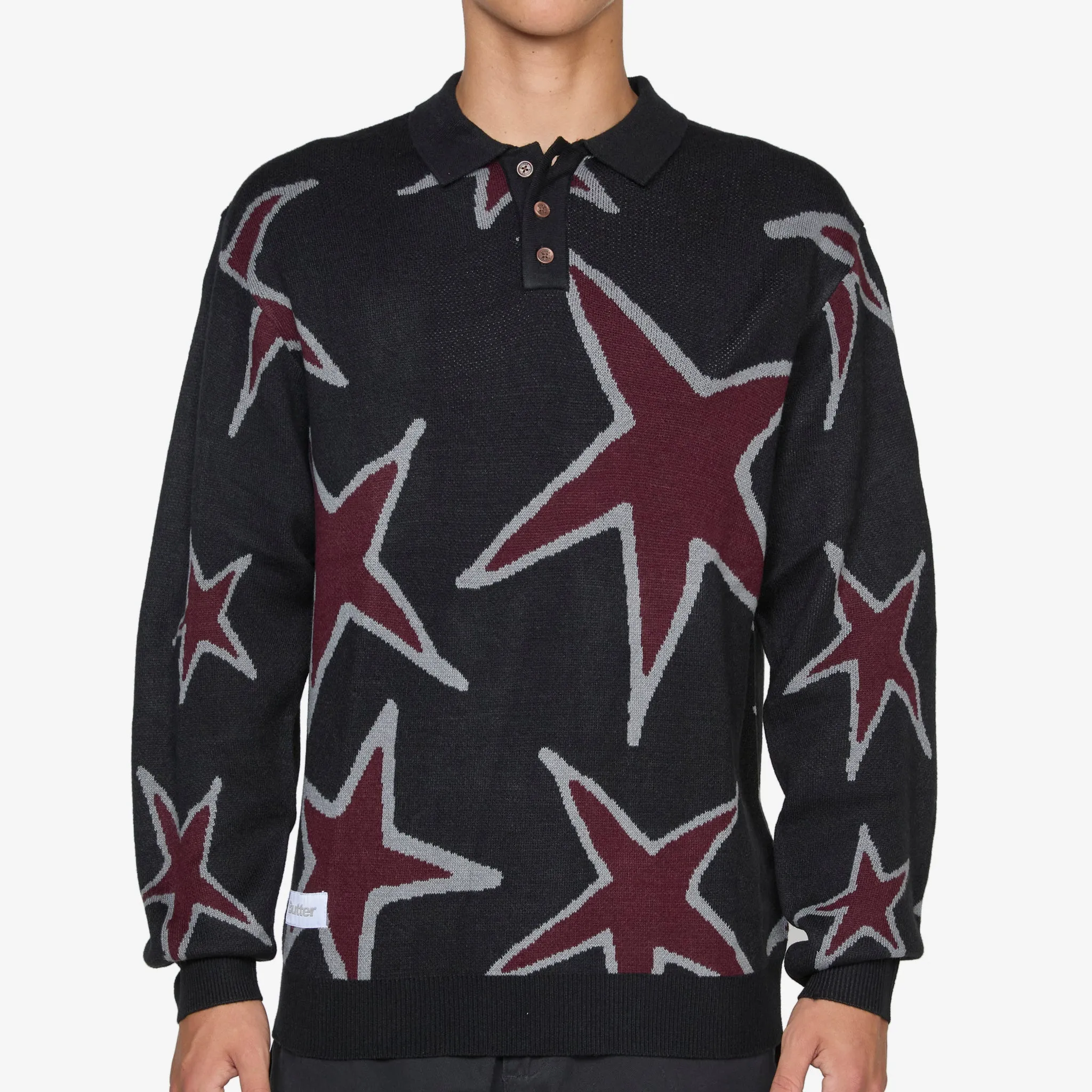 Star Polo Knit Sweater Black