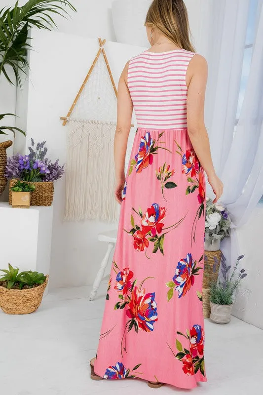 Stripe Floral Tank Maxi Dress