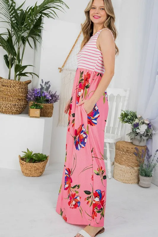 Stripe Floral Tank Maxi Dress