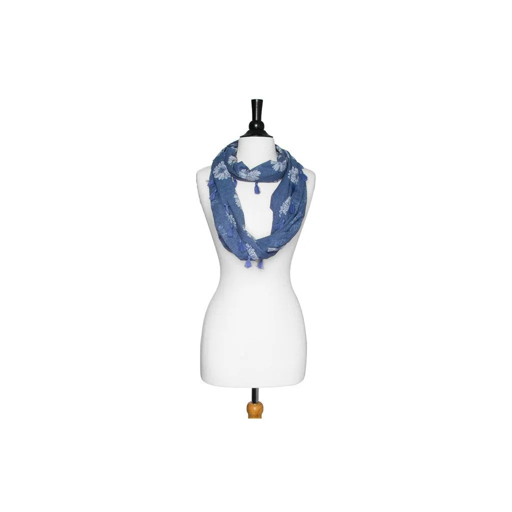 Sunflower Tassel Infinity Scarf in Blue