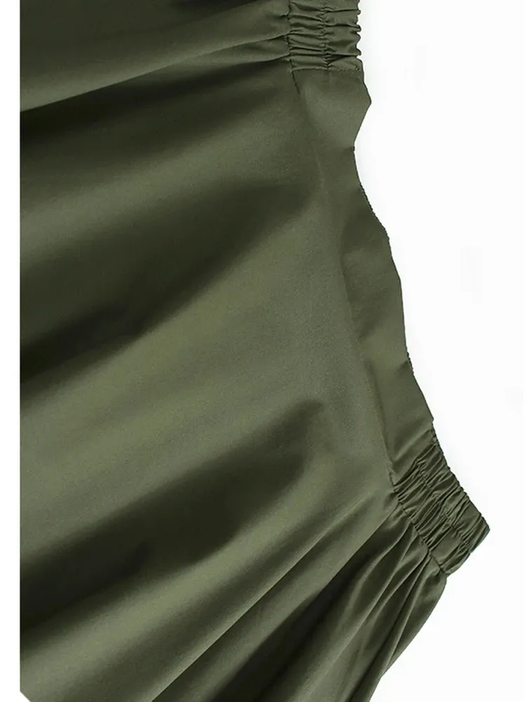 TEEK - Elastic Waist Army Green Pleated Irregular Skirt