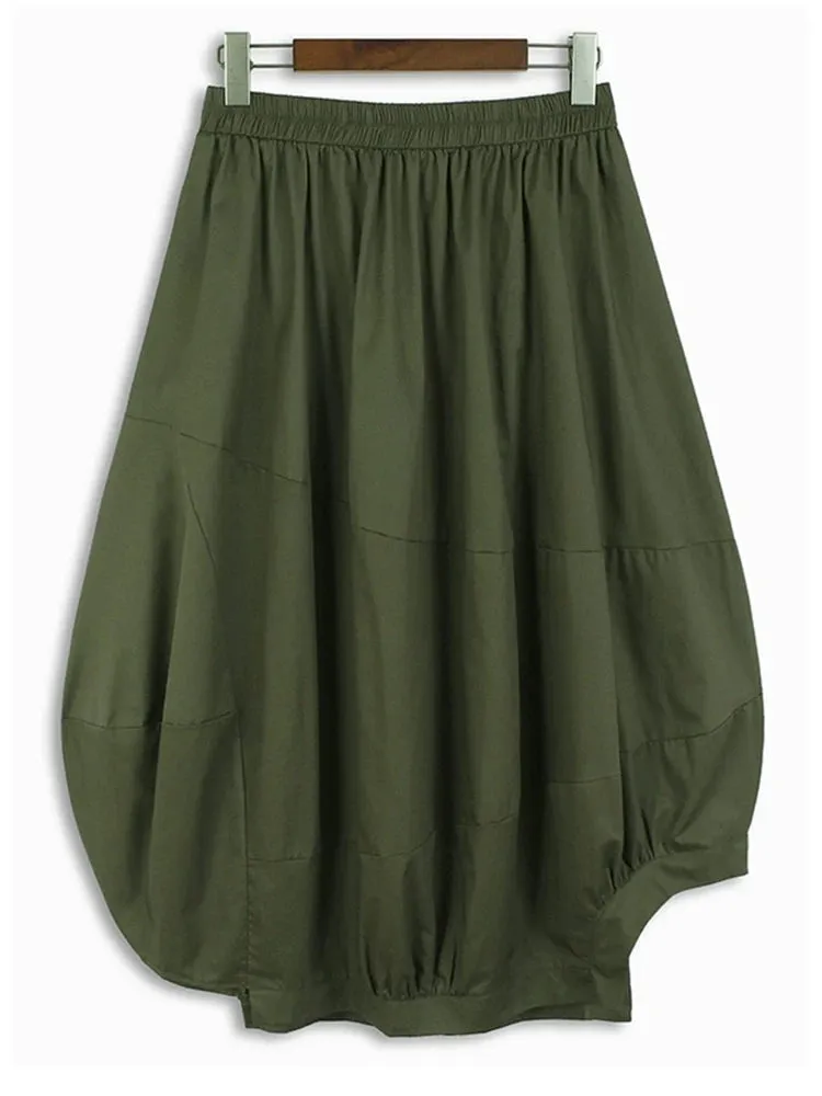 TEEK - Elastic Waist Army Green Pleated Irregular Skirt