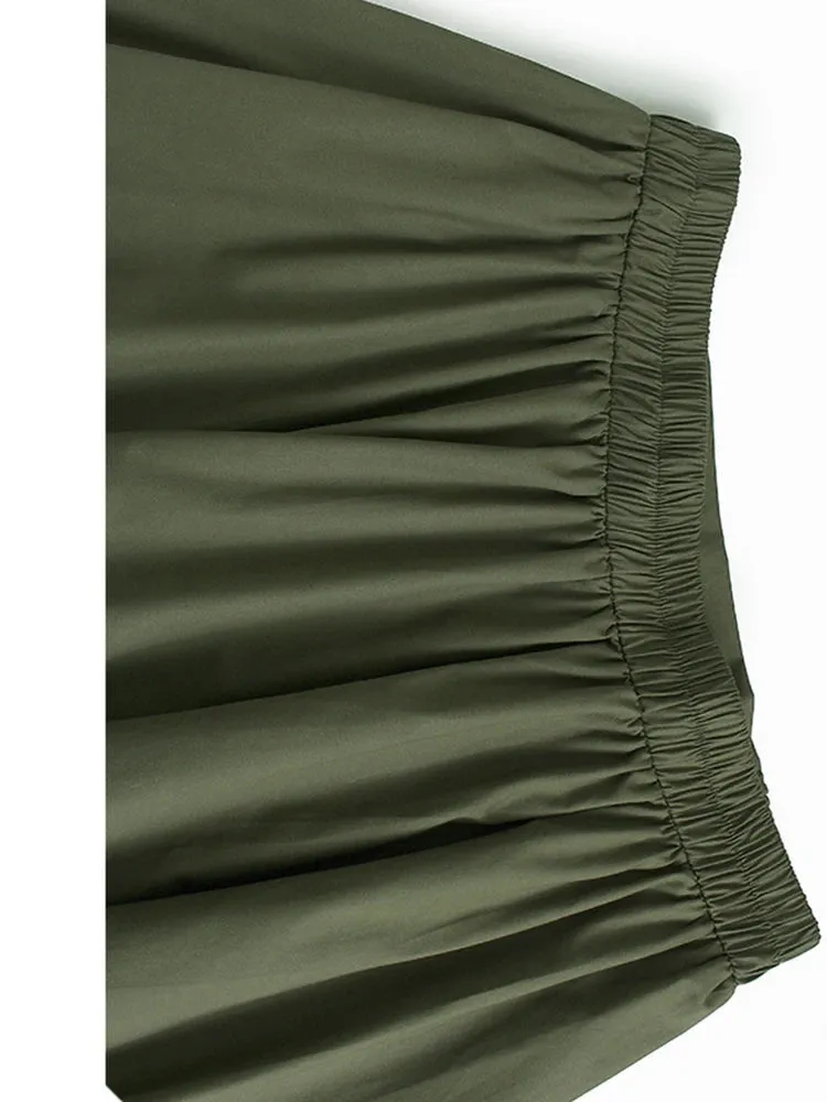 TEEK - Elastic Waist Army Green Pleated Irregular Skirt