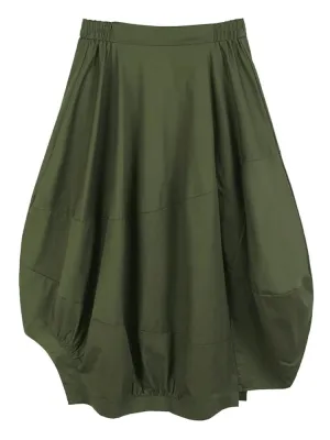 TEEK - Elastic Waist Army Green Pleated Irregular Skirt