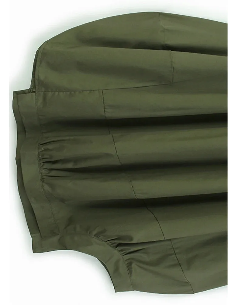 TEEK - Elastic Waist Army Green Pleated Irregular Skirt