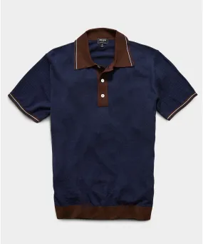 Textured Stitch Tipped Sweater Polo in Navy